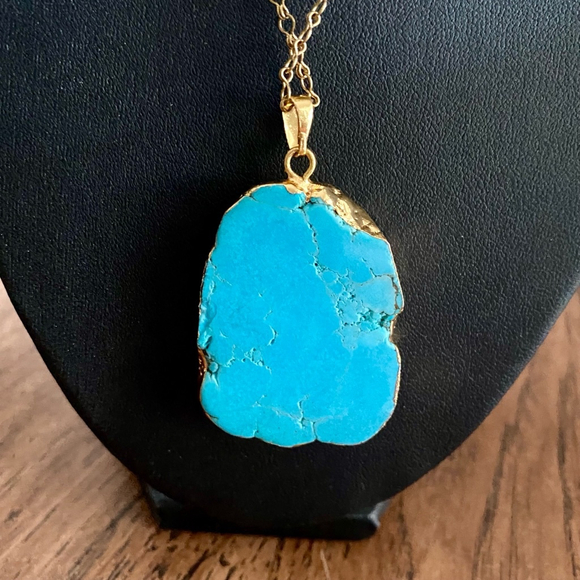 Turquoise Pendent Necklace with Gold Edges - Picture 4 of 4